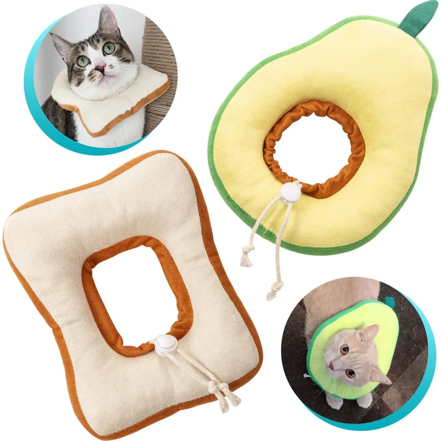 2 Pieces Adjustable Cat Cone, Cat Recovery Collar, Kitten Cones After Surgery Pet Neck Strap Elizabethan Donut Toast Neck Cone Collar with Edge for Kitten