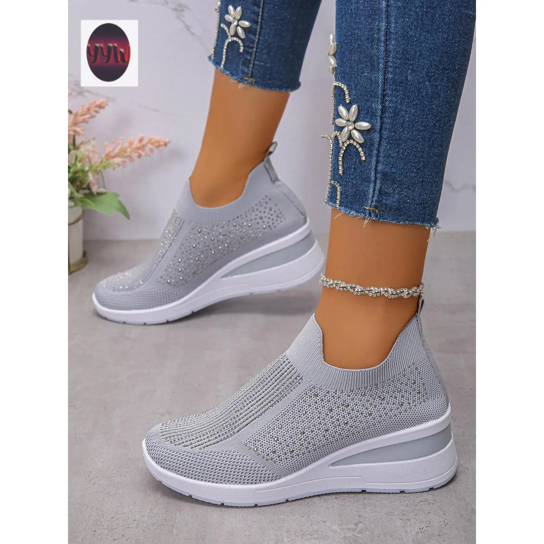 YYW1 Women's Wedge Shoes, Casual Thick Sole Shockproof Lazy Shoes, Breathable Comfortable Footwear, European Style Shopping Vacation Shoes, Wedge Trainers