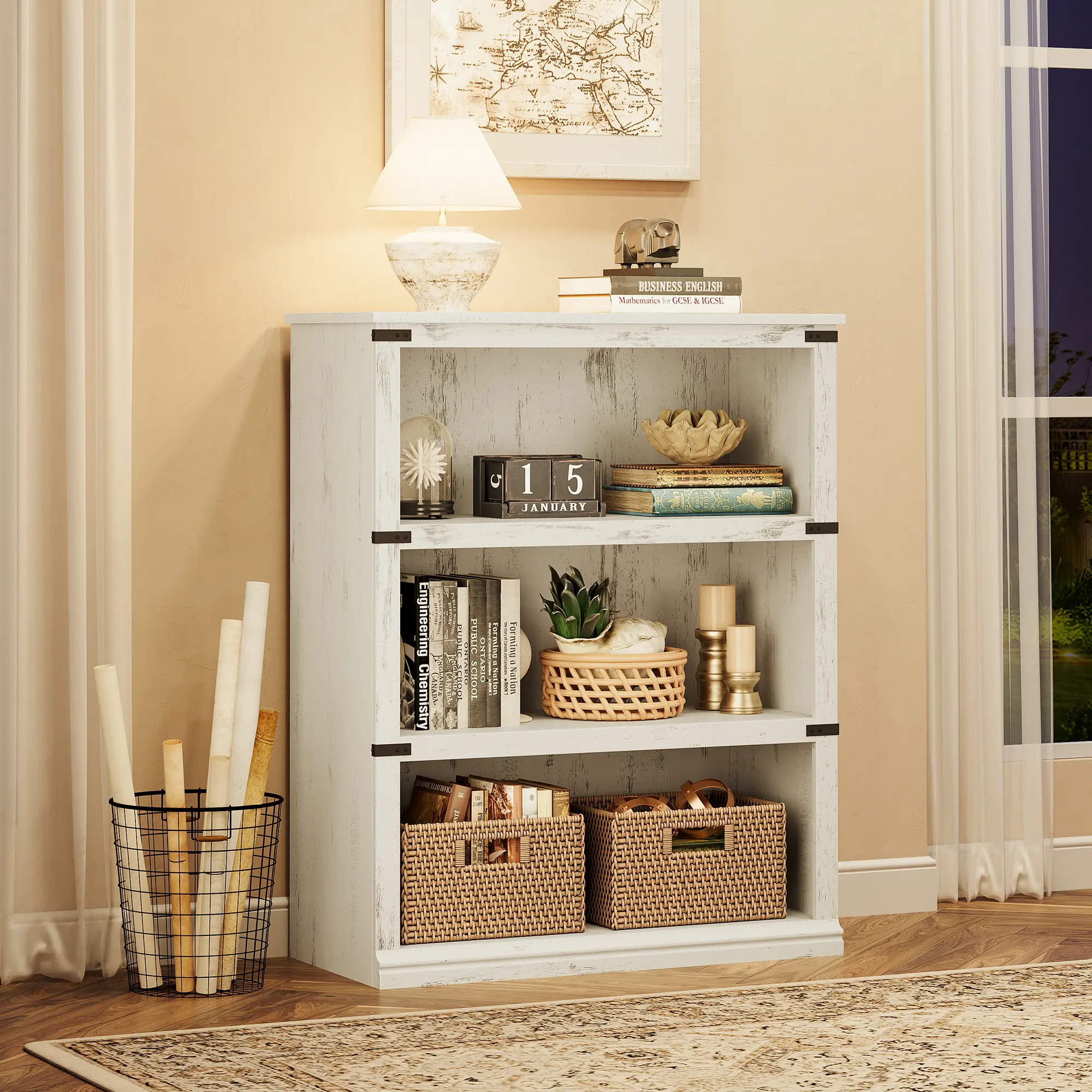 3/5 Tier Bookcase, Modern Floor Standing Display Storage Shelves, Freestanding Wooden Bookshelves, Bookcase Home Decor Furniture for Office, Library