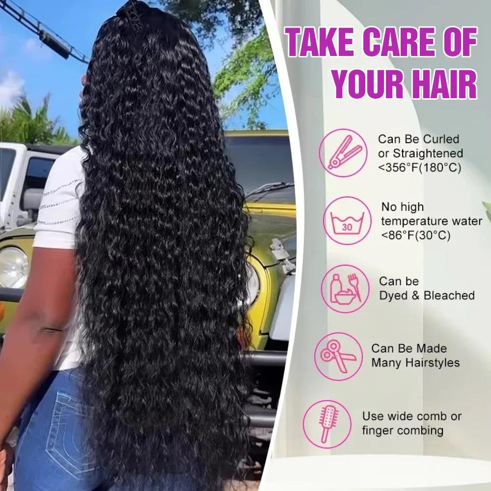 Women's Human Hair Half Wig - HD Wigs, 250% Density 40Inch Deep Wave, 13x4/13x6 360 Full Lace Frontal, Transparent Lace, Pre-Plucked Hairline & Side Parts Cap Design, Deep Wave Wig