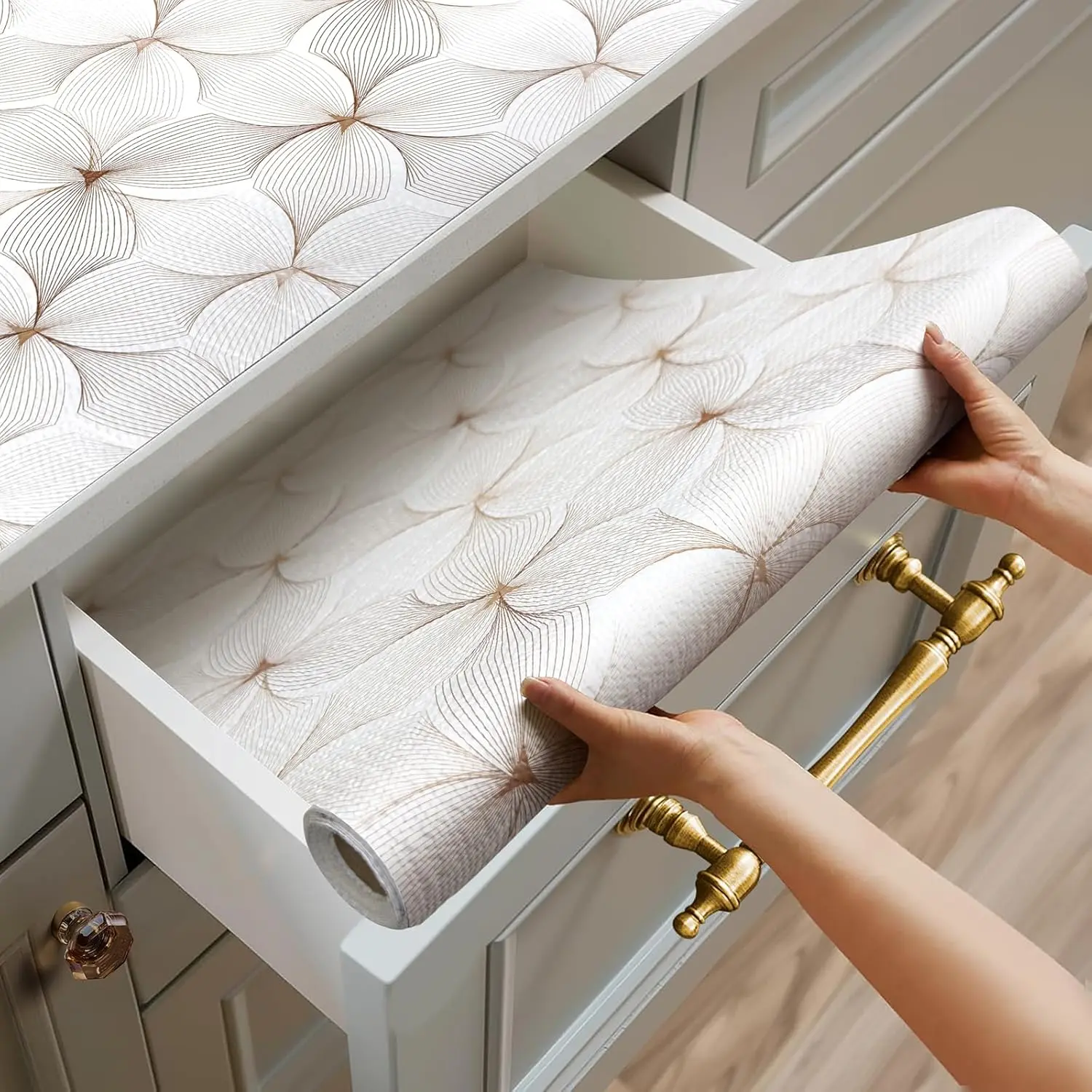 Shelf Liner for Kitchen Cabinets,Non Adhesive Cabinet Liner,Non-Slip Drawer Liner, Shelf Liner Easy to Clean  Grip Liner for Cabinets,Drawers,Cupboard,(Flower 12 inx10 FT)