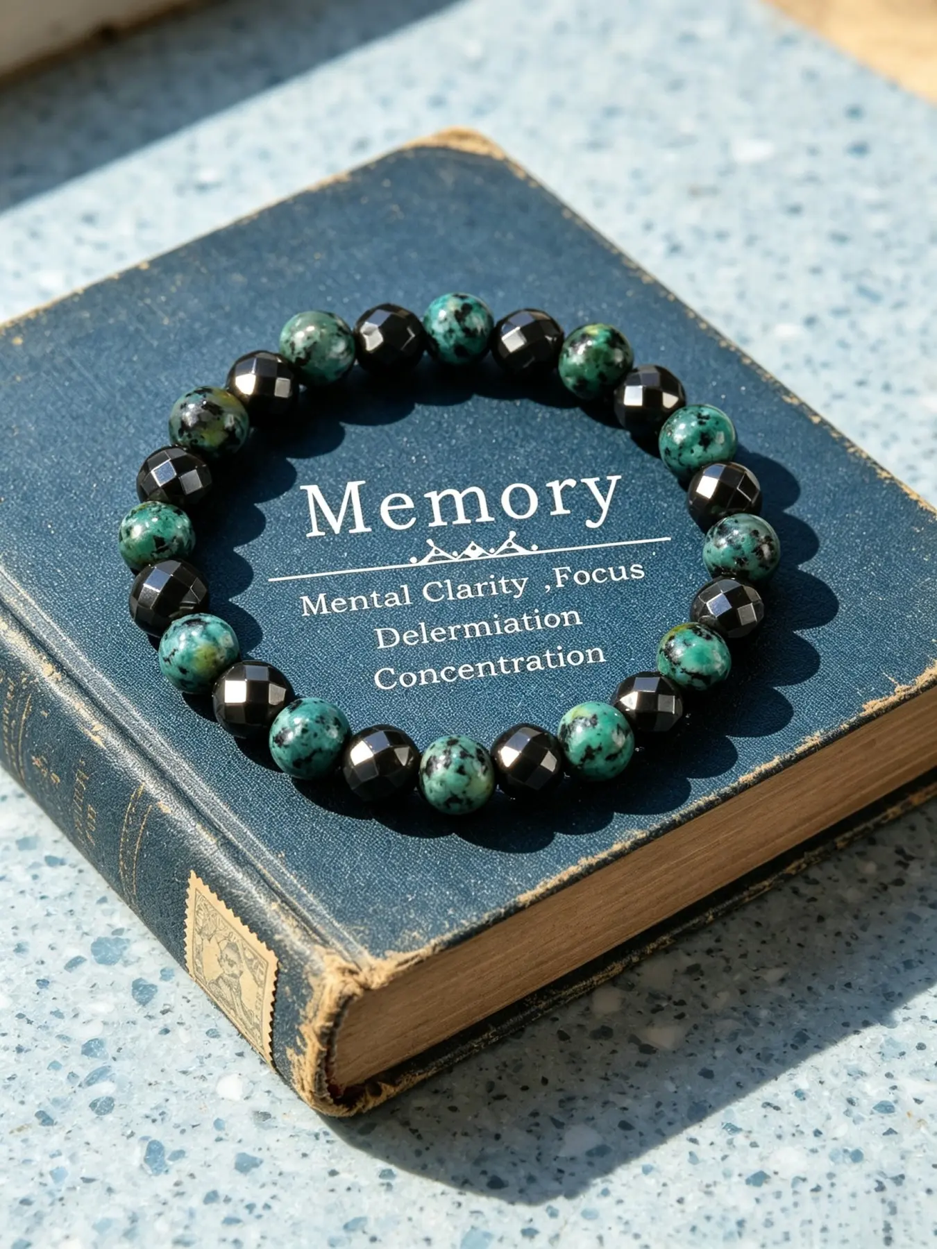 Memory Faceted Black Onyx & Speckled Turquoise Round Bead Stretch Bracelet,That Matches Student Campus & Office Work Outfits, Practical Gift for Students & Knowledge Workers Seeking Stable Focus, Clear Mental Thinking & Reliable Memory Retention