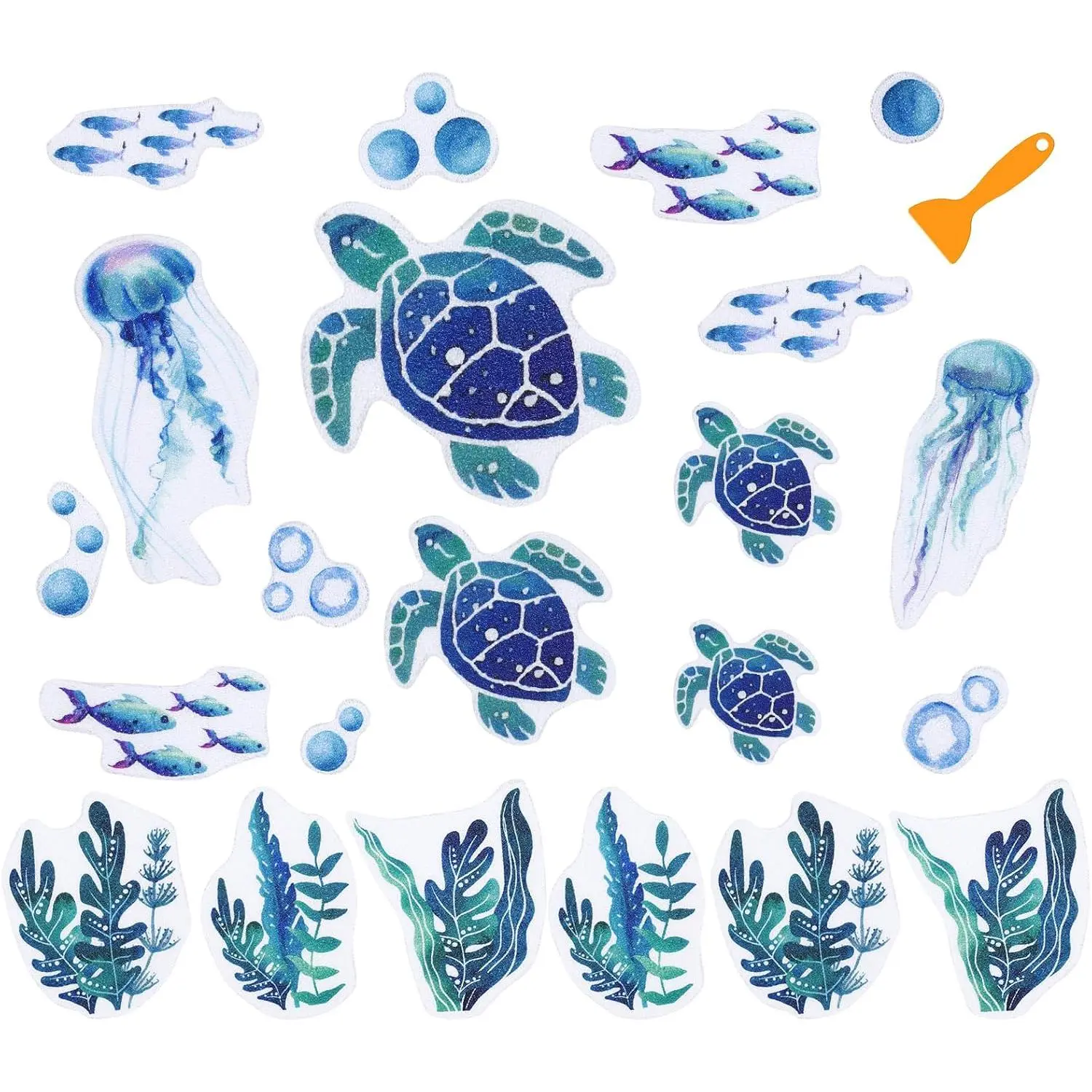 24 count Turtle Non Slip Bathtub Sticker with Scraper Gradient Blue Anti Slip Shower Tread Adhesive   Shower Decal for Bathroom Floor Decoration