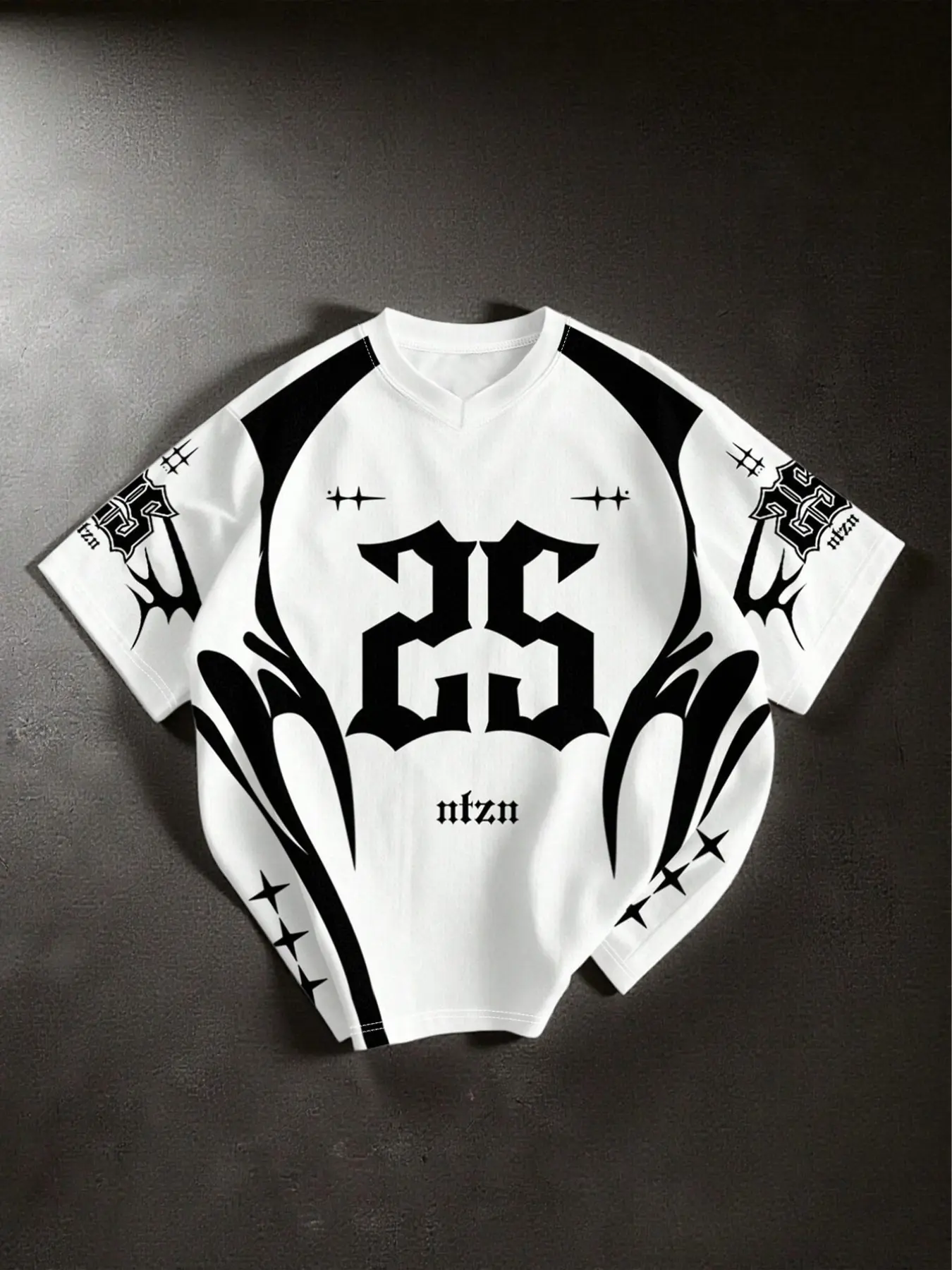 Men's Gothic Flame Number 25 Pullover V-Neck Jersey Short Sleeve, Graphic Print Round Neck T-Shirt, Comfortable Casual Daily Wear, Relaxed Loose Style