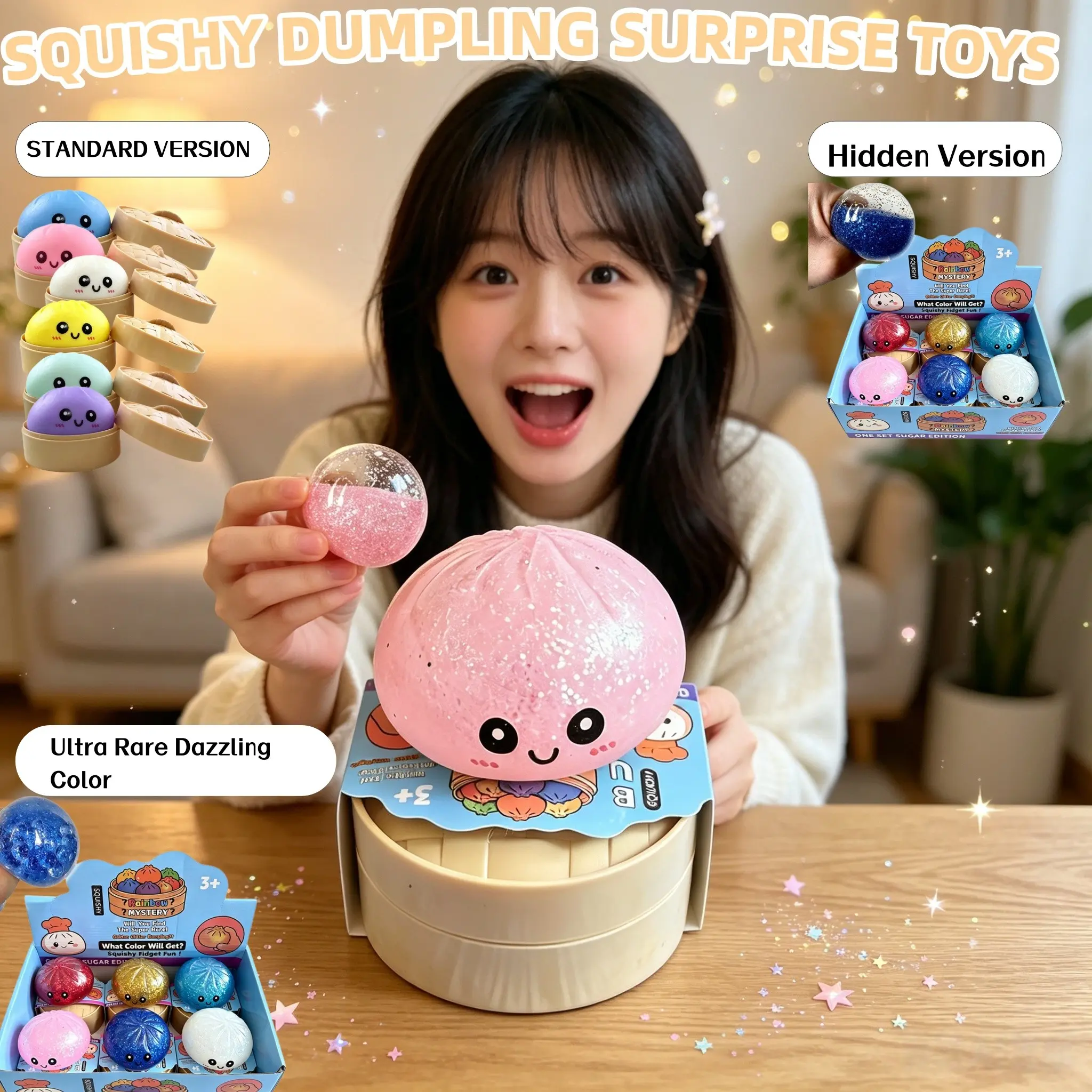 Soft Baozi Surprise Blind Box Toy, Soft Tpr Stress Relief Squeeze Toy with Mini Steamer, Kids Party Gift, Birthday Sensory Toy, Sensory Squishy