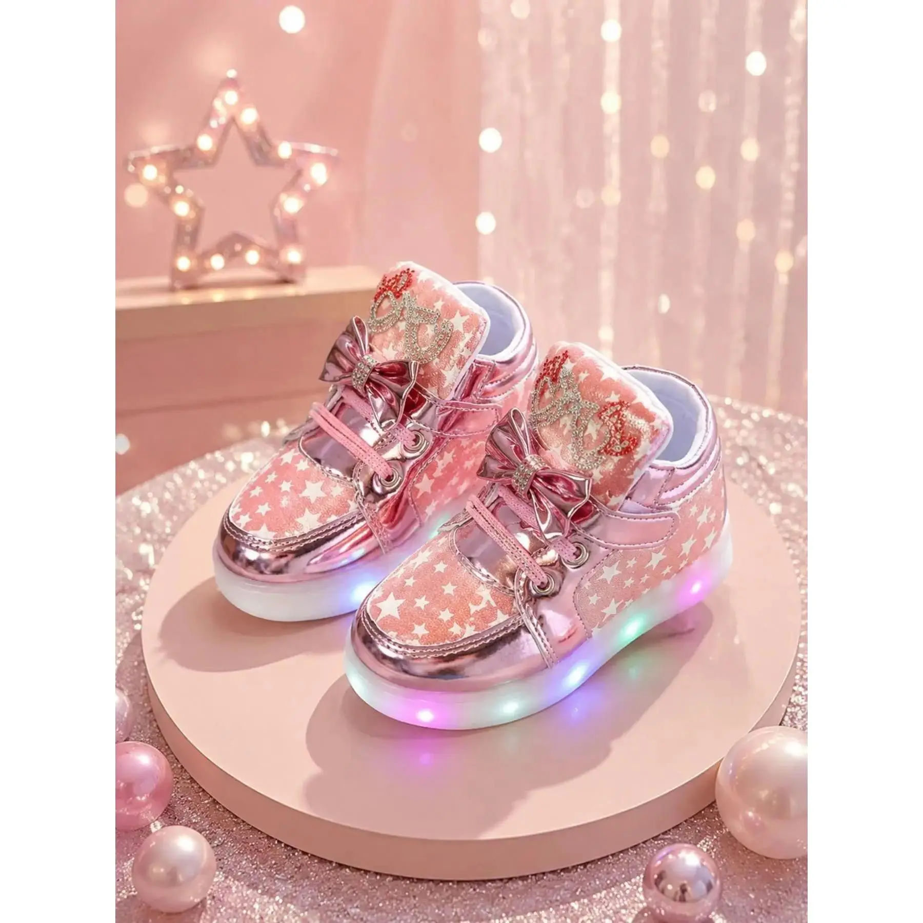 Girls' Ankle-Height Glitter Soccer Cleats - Colorblock Design, PU Upper, Rubber Sole, Sporty Look, All Seasons, Perfect for Kids Outdoor Play