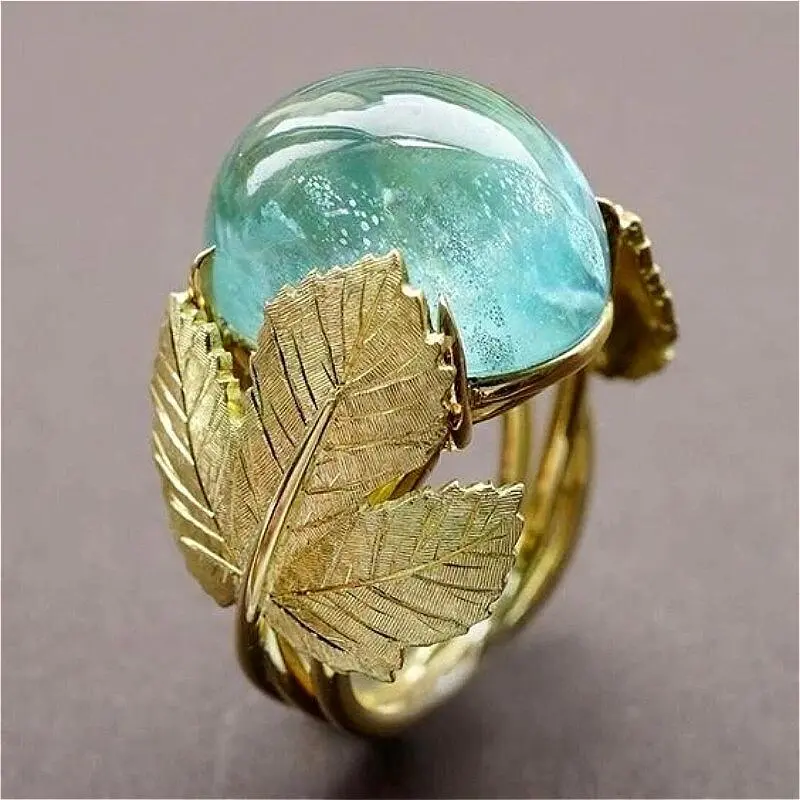 Vintage Maple Leaf Wrap Ring with Blue Stone for Women, Elegant Hand Carved Jewelry for Banquets & Parties, Sizes 6-10, Female, Fashion