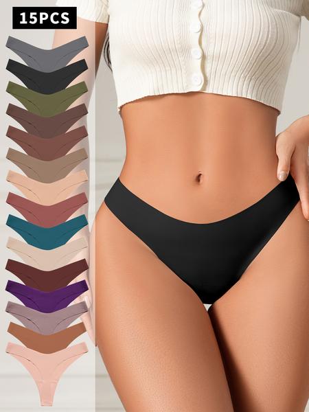 15 Pcs Women's Underwear Set, Comfortable Seamless Low Waist Thong Panties, Casual Fitted Design, All Season Wear, Daily Use Essentials, Soft Comfy Panties