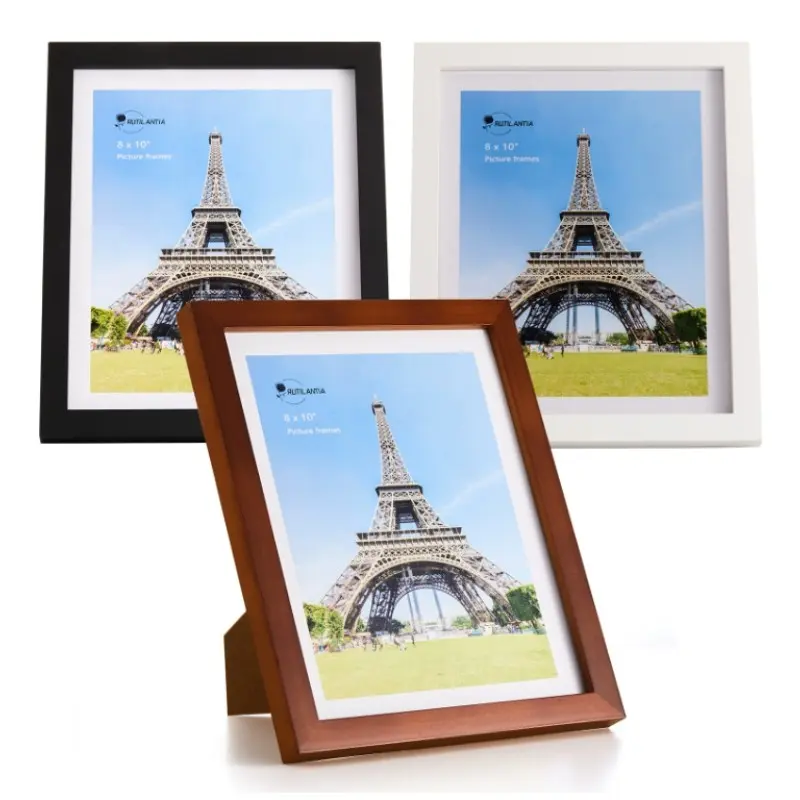 3 Pack 8x10 Inch Wooden Picture Frames, Black / Brown / White Available, Tabletop & Wall Mount Photo Frames, Minimalist Frame Set for Home Decor, Family Portrait Display