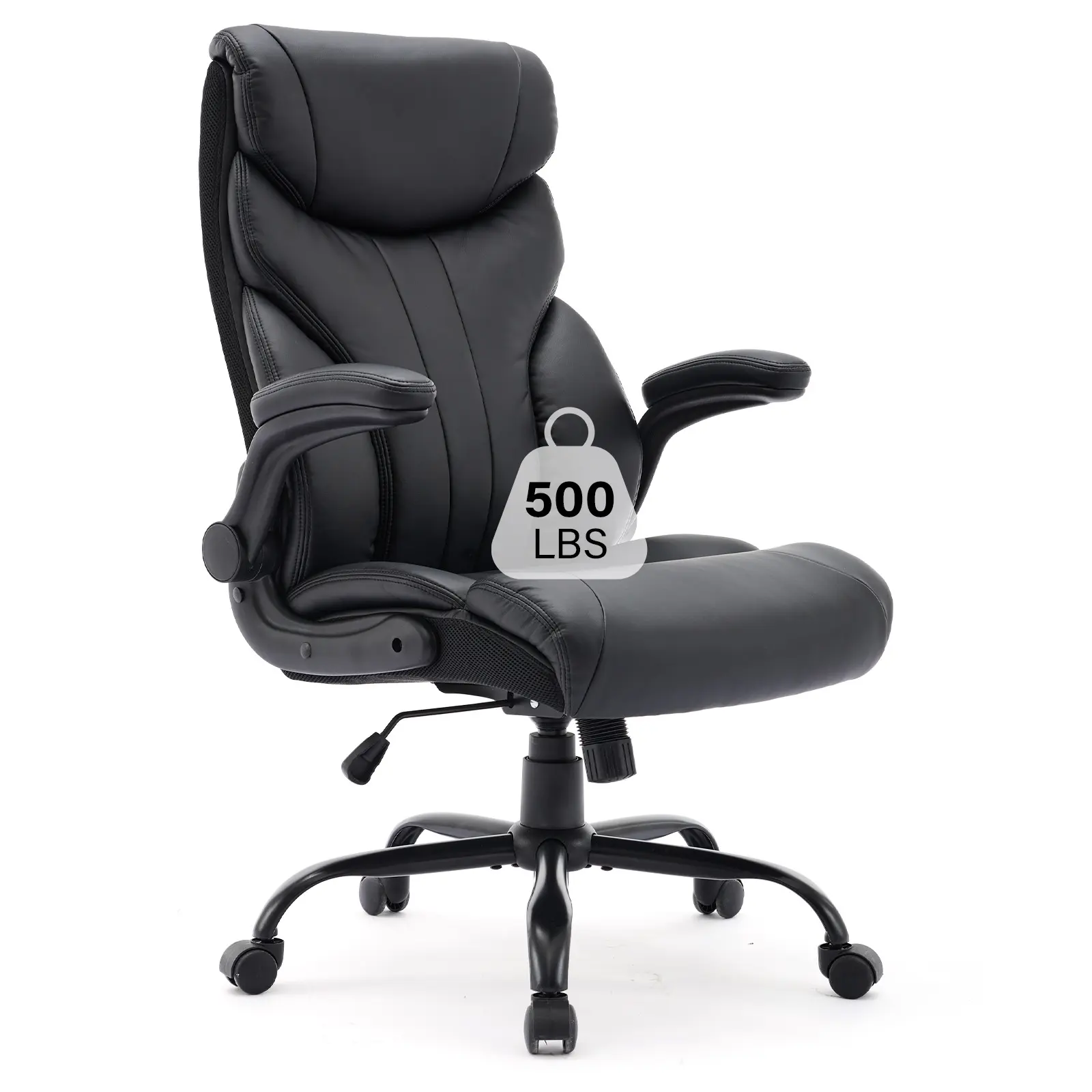 Big & Tall Ergonomic Executive Office Chair, 500 lb PU Leather High-Back Desk Chair - rotate-Up Armrests - 100-118° Recline - 360° Swivel - 43-47" Height - Quiet Casters