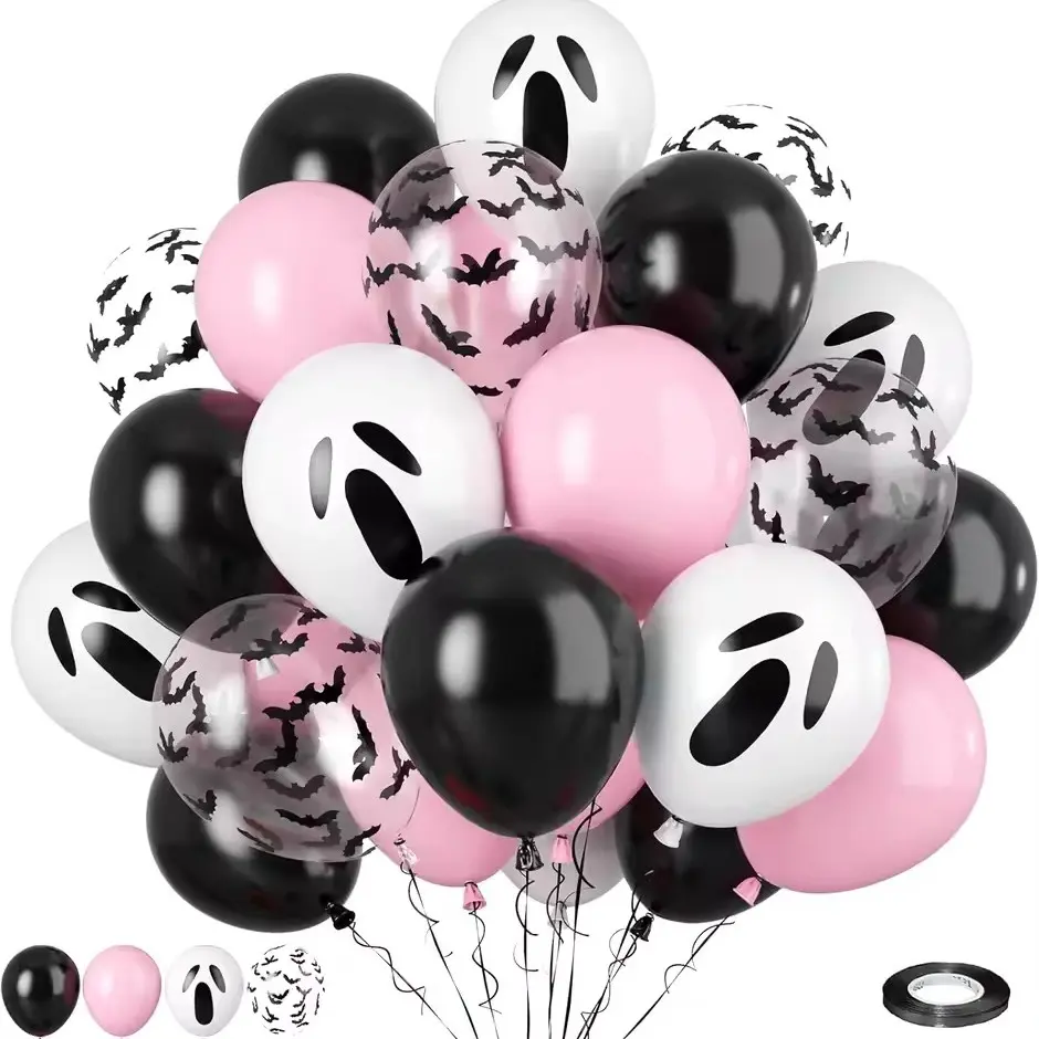 21pcs Halloween Balloons, Ghostly Latex Balloons, Bat Confetti Balloons, Halloween Birthday Party Decorations