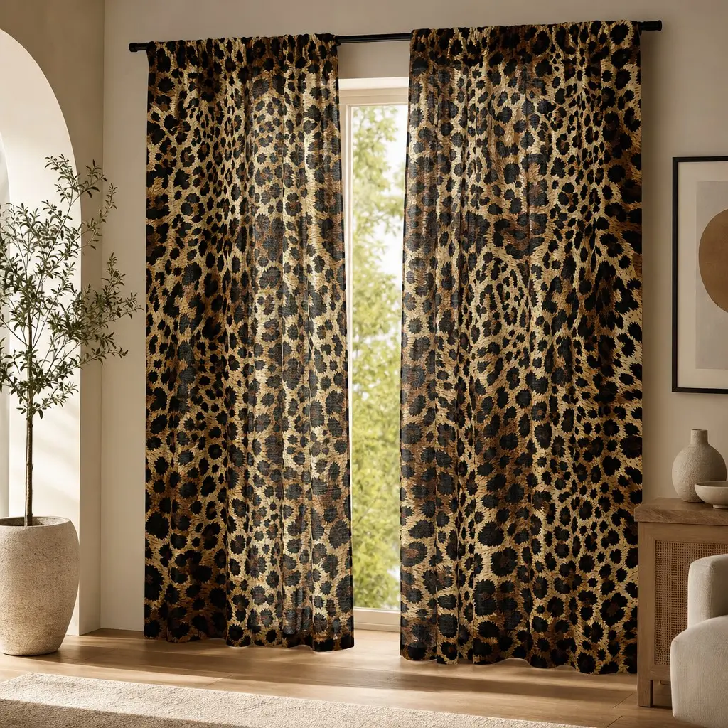 2 Piece Classic Leopard Print Curtains, Vintage Wildlife Skin Pattern, Semi-Transparent, for Bedroom, Living Room, Apartment, Farmhouse Decor