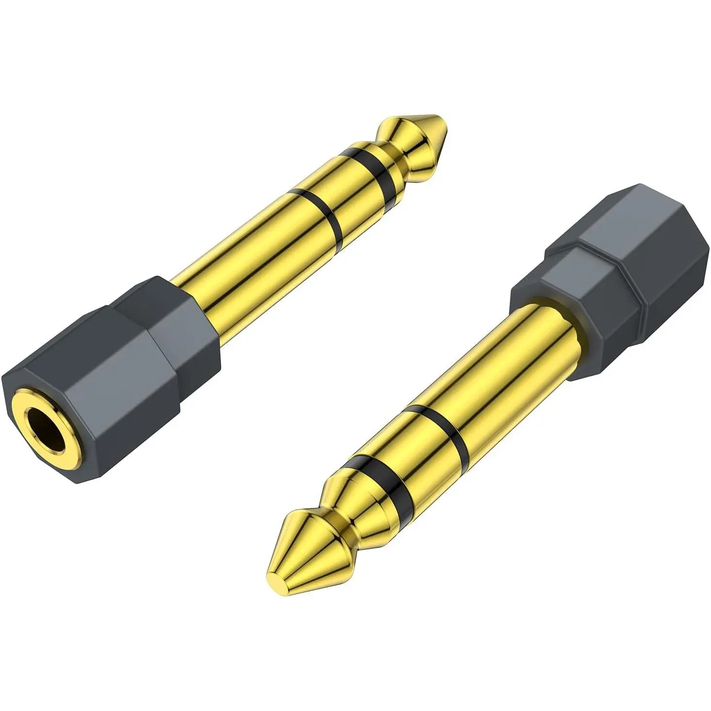 2 Pack 6.35mm 1/4 Male to 3.5mm 1/8 Female Stereo Headphone Adapter Audio Jack Plug  Plated for Speaker Headphone Guitar Digital Piano Amp Adapte (Grey)