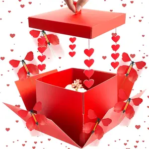 Fringe Heart Butterfly Explosion Surprise Box, Elegant Reusable Paper, Includes Dual Layer Box, 4 Butterflies, 2 Ribbons, 1 Card, Perfect for Festivals, Parties, Ceremonies