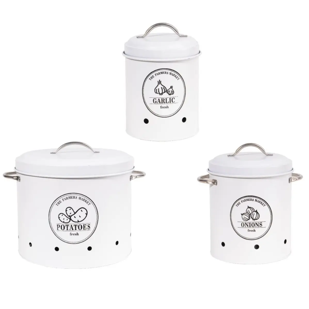 A set of 3 canned food storage containers for potatoes, onions, and garlic, kitchen vegetable storage cans, fruits, and vegetable baskets are easy to store and suitable for home storage