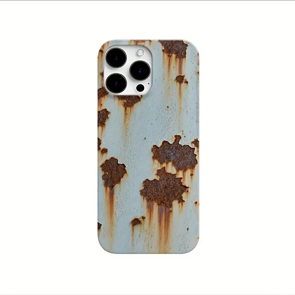 White Rust Patina Phone Case, Peeling Metal Texture Hard-Shell Cover for iPhone 17 16 15 14 13 12 11 X Plus Pro Max, Grunge Decor Gift