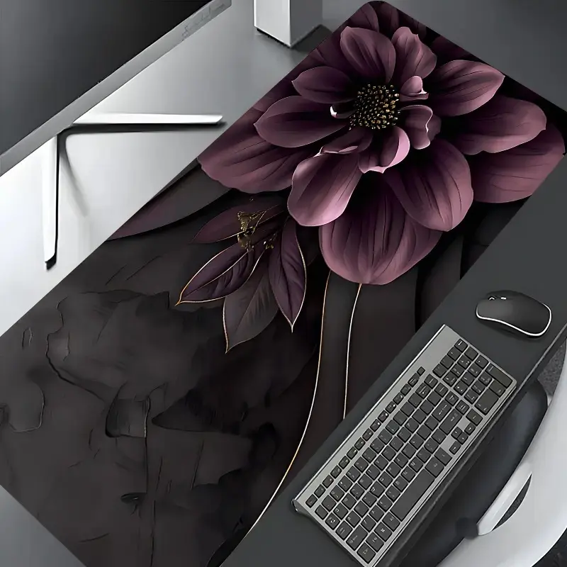 Dark Purple Floral Large Gaming Mouse Pad, Computer Mouse Pad,Aesthetic Desktop Drotection Pad,Washable Rubber Pad Non-Slip Lock Edge Multi-Size Mouse Pad Suitable For Home Office,Good Gift for Family and friends