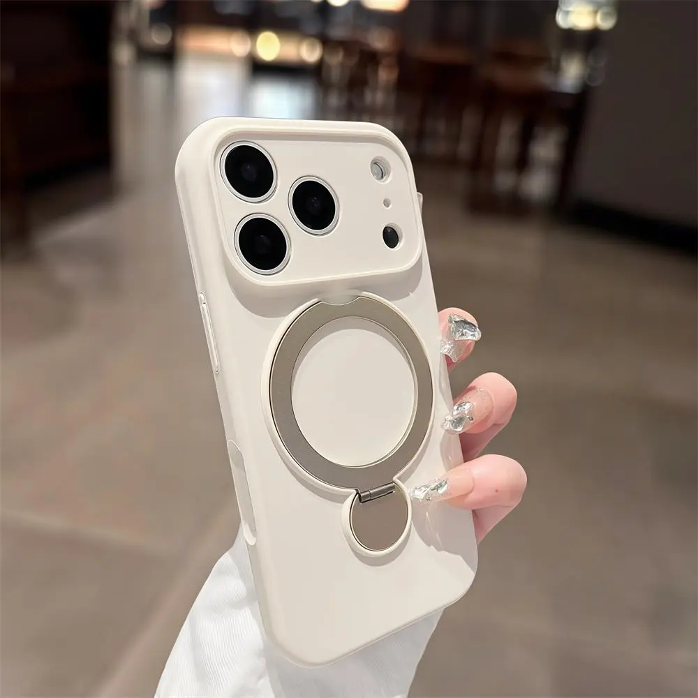 360 Degree Rotation Bracket Liquid Silicone Shockproof Phone Case Compatible with iPhone 17 Pro Max Soft Anti-Scratch Stand Cover