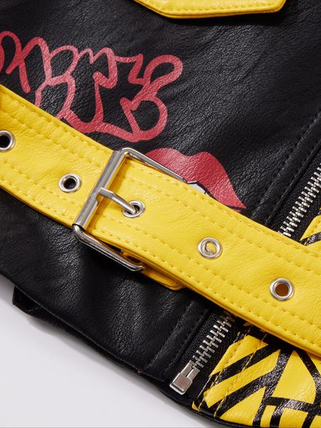 Women's PU Jacket with Belt, Casual Fitted Biker Jacket, Colorblock Animal Print Rivet Design, All Seasons Wearable Outerwear, Casual Fashionable Outerwear