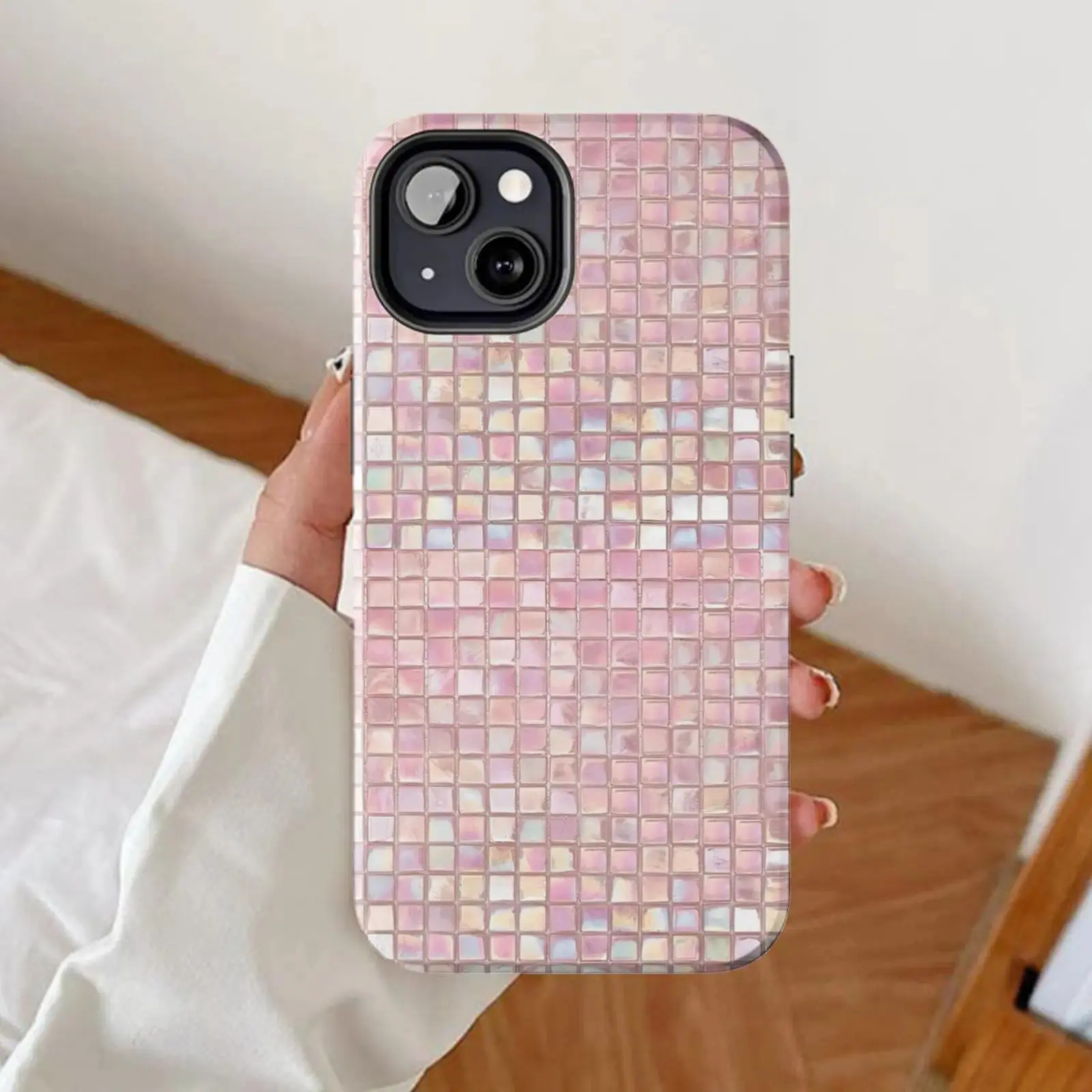 Rainbow Gradient Mosaic Dual-Layer Protective Casing for Universal Cellphone Devices - Durable 2-in-1 Stylish Minimalist Phone Accessory with Enhanced Protection