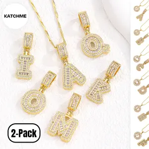 KatchMe Women's Elegant 2-Pack Initial Letter Copper Pendant Necklaces, Rhinestone Stacking Necklace with Adjustable Chain, Basic 2 Set Jewelry Gift