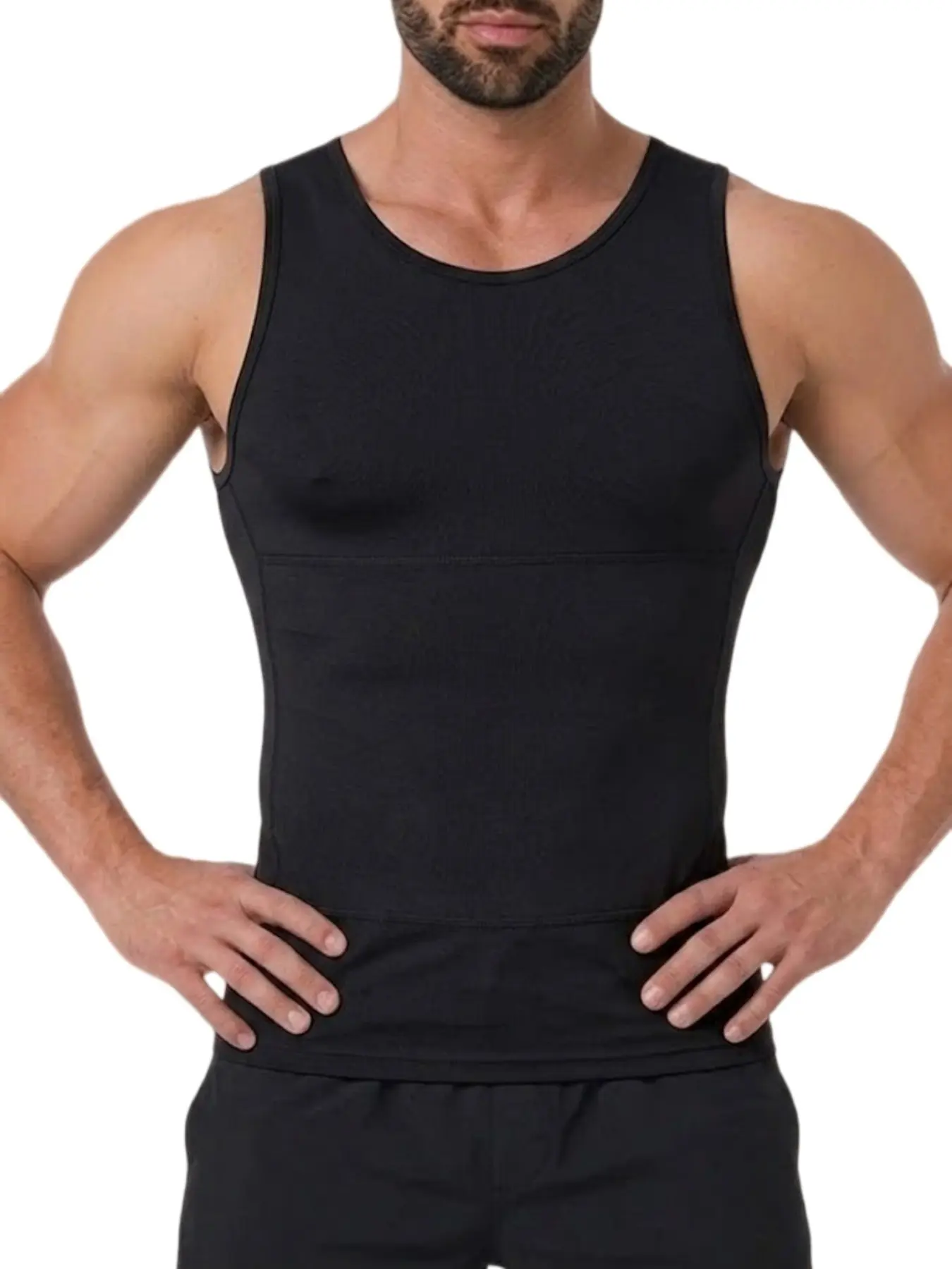 1 Count Men's Sports Fitness Comfortable Fabric Shapewear Tank Tops, Tummy Control High Compression Workout Sleeveless Shaping Vest, Solid Color Breathable Waist Trainer Top, Suitable For Exercise & Basketball Training & Gym