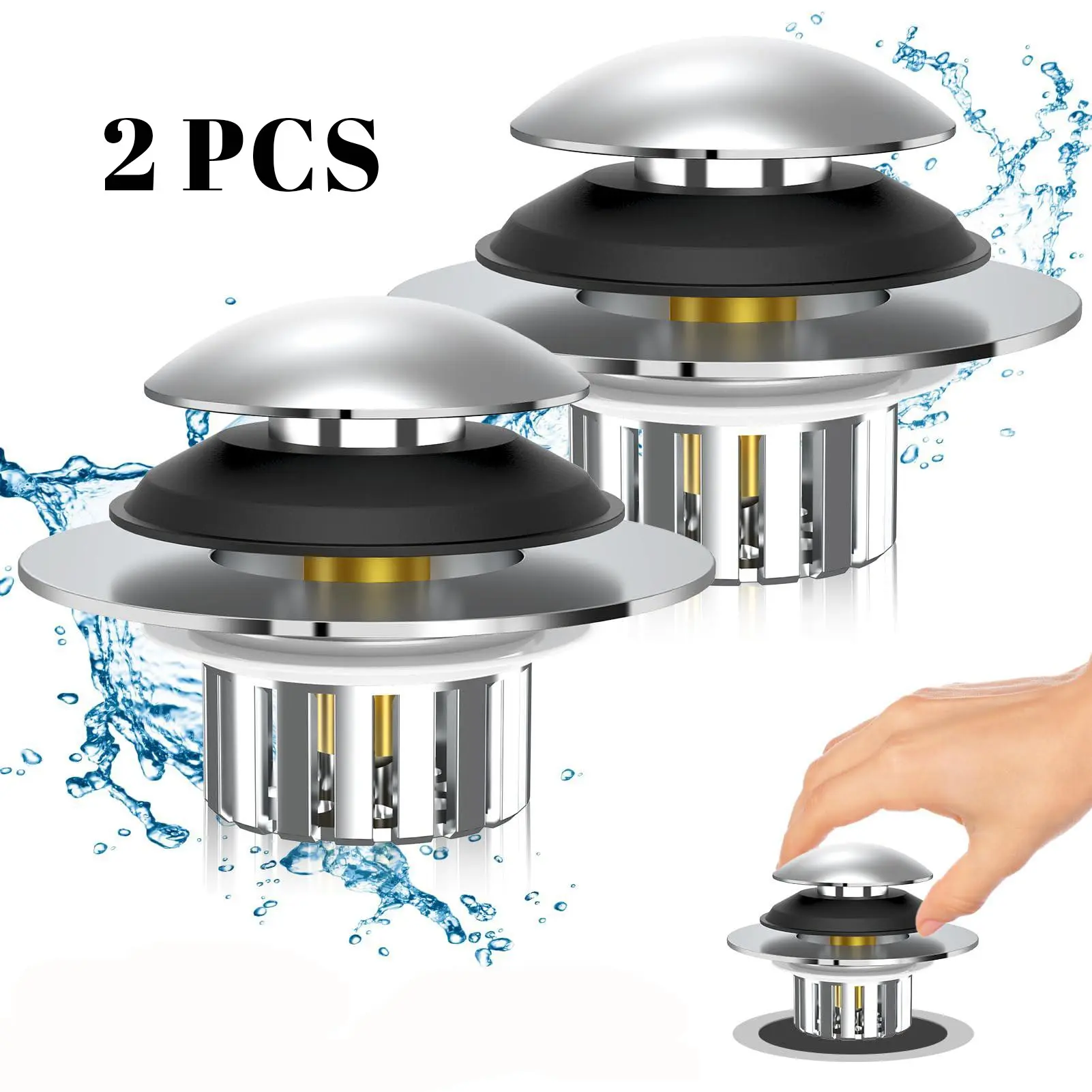 2pcs Bathtub Drain Stopper, Pop-Up Hair Catcher, Fits 1.45-1.8 Inch Drains, Replaces Lift & Turn, Sharp Head or Tripod Rod