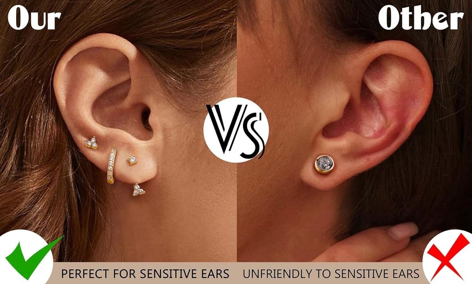 Trendy 14K Gold Plated Earrings for Women Earrings for Multiple Piercings Cartilage Stud Small Hoop Dainty Earrings Set Jewelry