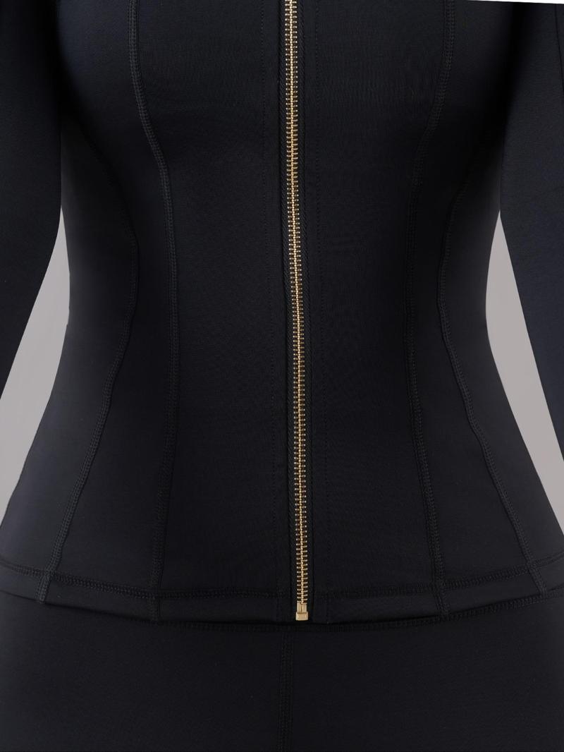 Women's Solid Zip Up Jacket & High Waist Leggings Tracksuit Set, Sporty Breathable Comfy Outfits for Yoga Gym Workout Running, Ladies Sportswear for All Seasons and Outdoor Wear