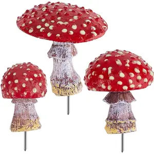 3PCS Garden Red Mushroom Decor Glowing Mushrooms Statue | Glows at Night, Yard Pathway Landscape Lawn, Halloween Christmas Decorations, Easy-insert Plant Pots Accessories Outdoor