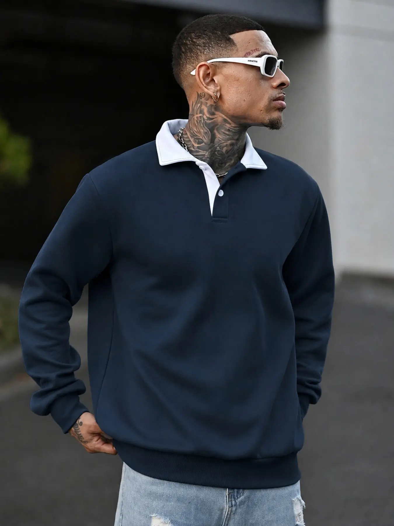 Men's Premium Thermal Knit Polo Shirt Long Sleeve Fleece Sweatshirt | Contrast Two-Tone Collared Pullover Slim Fit Business Casual Top for Autumn Winter Keep Warm Outerwear