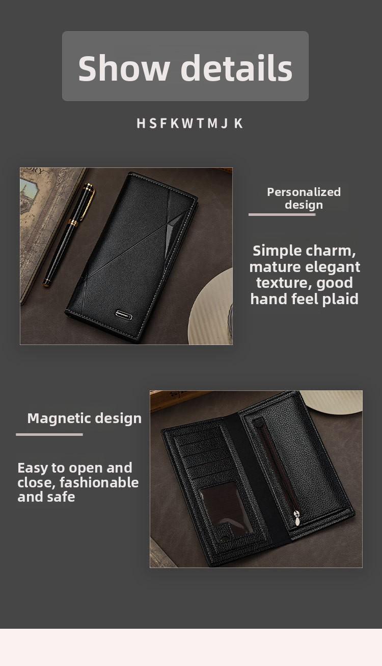 2026Wallet Men's Long Suit Bag PU Leather Three-in-One Multi-Card-Slot Card Holder Wallet Fashion Change Document Package in Brown & Black