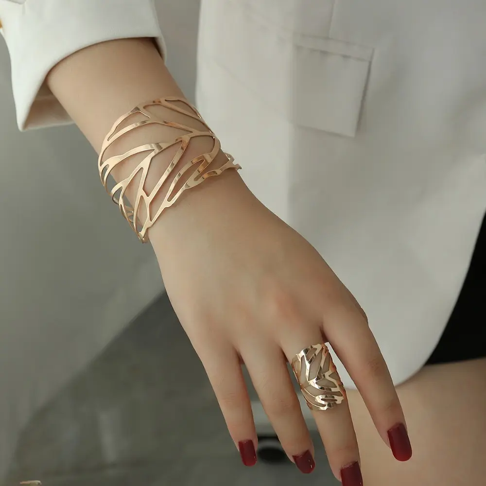 New Hollow Water Drop Line Open Bangle, Minimalist Elegant Adjustable Cuff Bracelet, Versatile Sleek Fashion Jewelry for Women Daily & Office Wear
