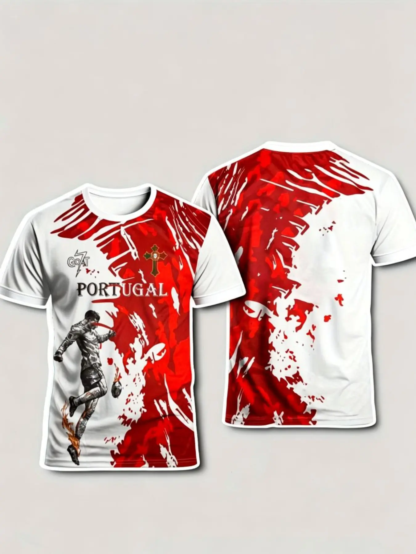 Latest Outdoor Sports Football Jersey Portugal Men's Uniform Soccer Shirt, Soccer Jerseys, European Youth Round Neck Sportswear, Casual Fitted Short Sleeve Athletic Top, Sportswear For Summer