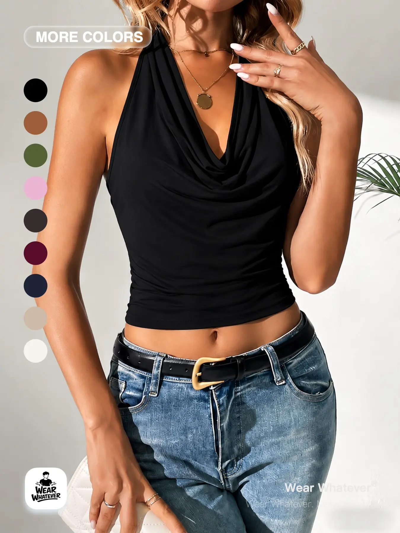 Wear Whatever Women's Multi-Way Casual Halter Crop Top, Convertible Draped Sleeveless Chic Going Out Party Top
