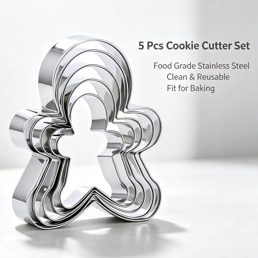 5PCS Multi-size Gingerbread Man Cookie Cutters, Stainless Steel Baking Molds. Human-shaped Cutter for Cookies, Bread, Fondant and Vegetables. Durable, Smooth Safe Edges, Suitable for Christmas, Thanksgiving and Daily Homemade Baking.