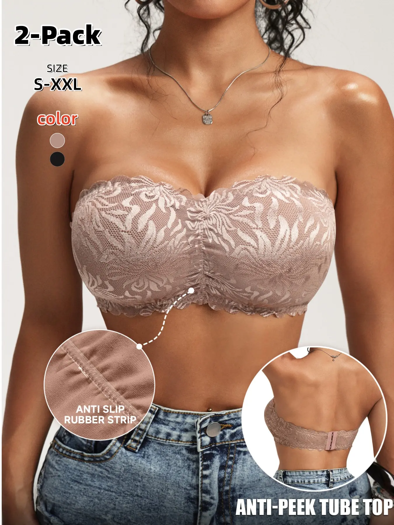 Women's Lace Floral Bandeau Bra, Sexy Slim-Fitting Bralette, Detachable Pads, All Seasons, Perfect for Dates and Parties
