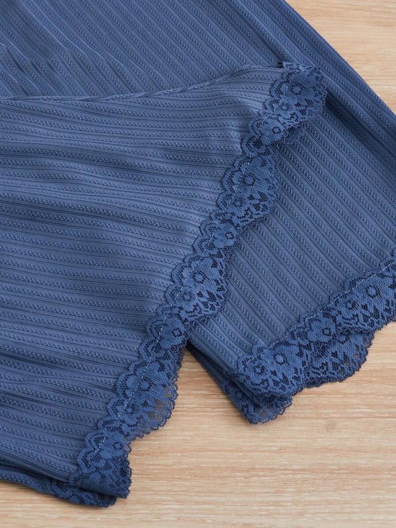 Women's Sleepwear Set, Three-Piece Round Neck Lace Trim Pajamas, Soft Breathable Comfort Casual Home Wear, Tank Top Shorts Long Pants Women's Sleepwear Set, Three-Piece Round Neck Lace Trim Pajamas, Soft Breathable Comfort Casual Home Wear, Tank Top Shorts Long Pants