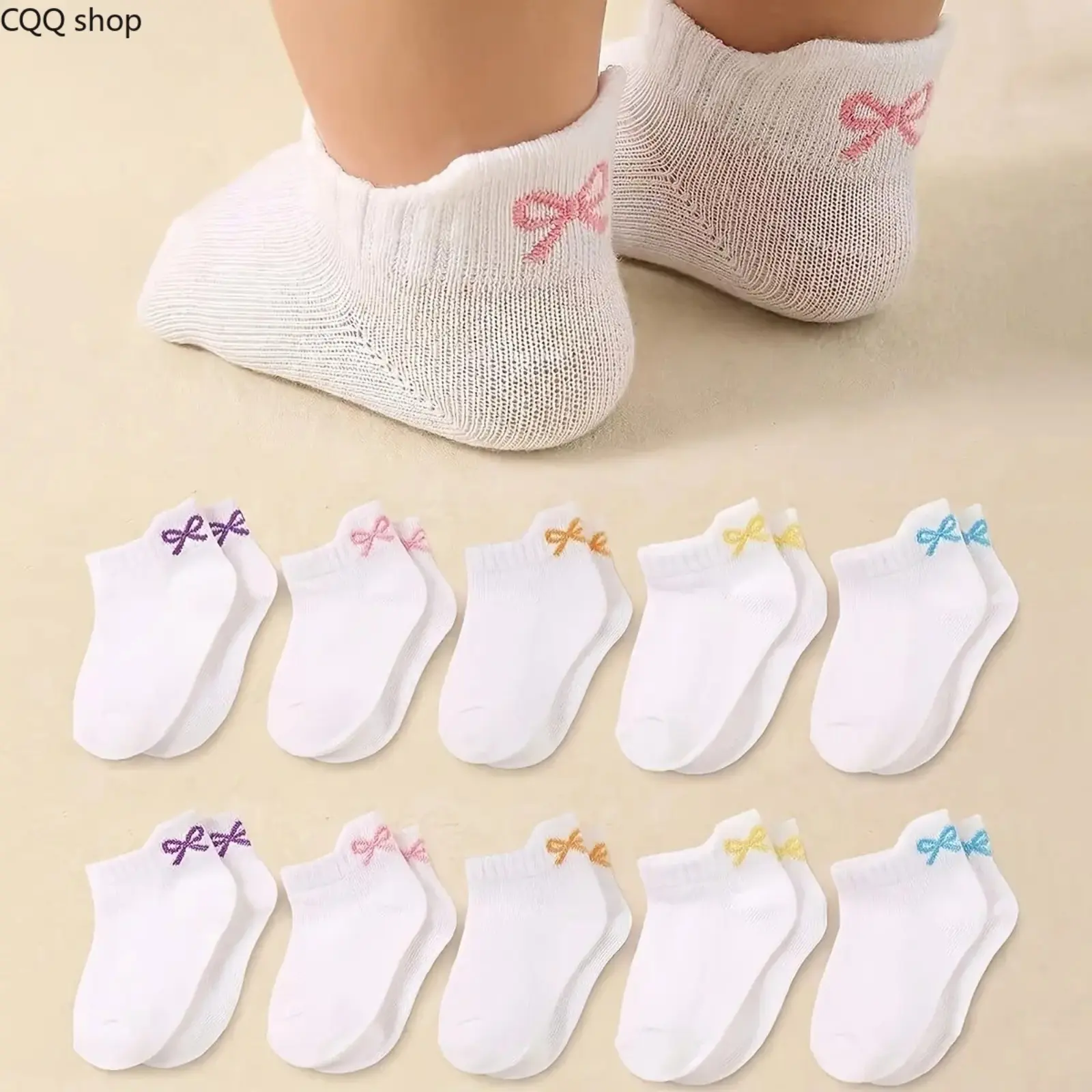 10 Pairs Baby Girls Socks Set Thin Breathable Mesh Summer Toddler Ankle Socks Mini Colorful Bowknot White Low Cut Toddler Infant Crew Socks Bulk Pack