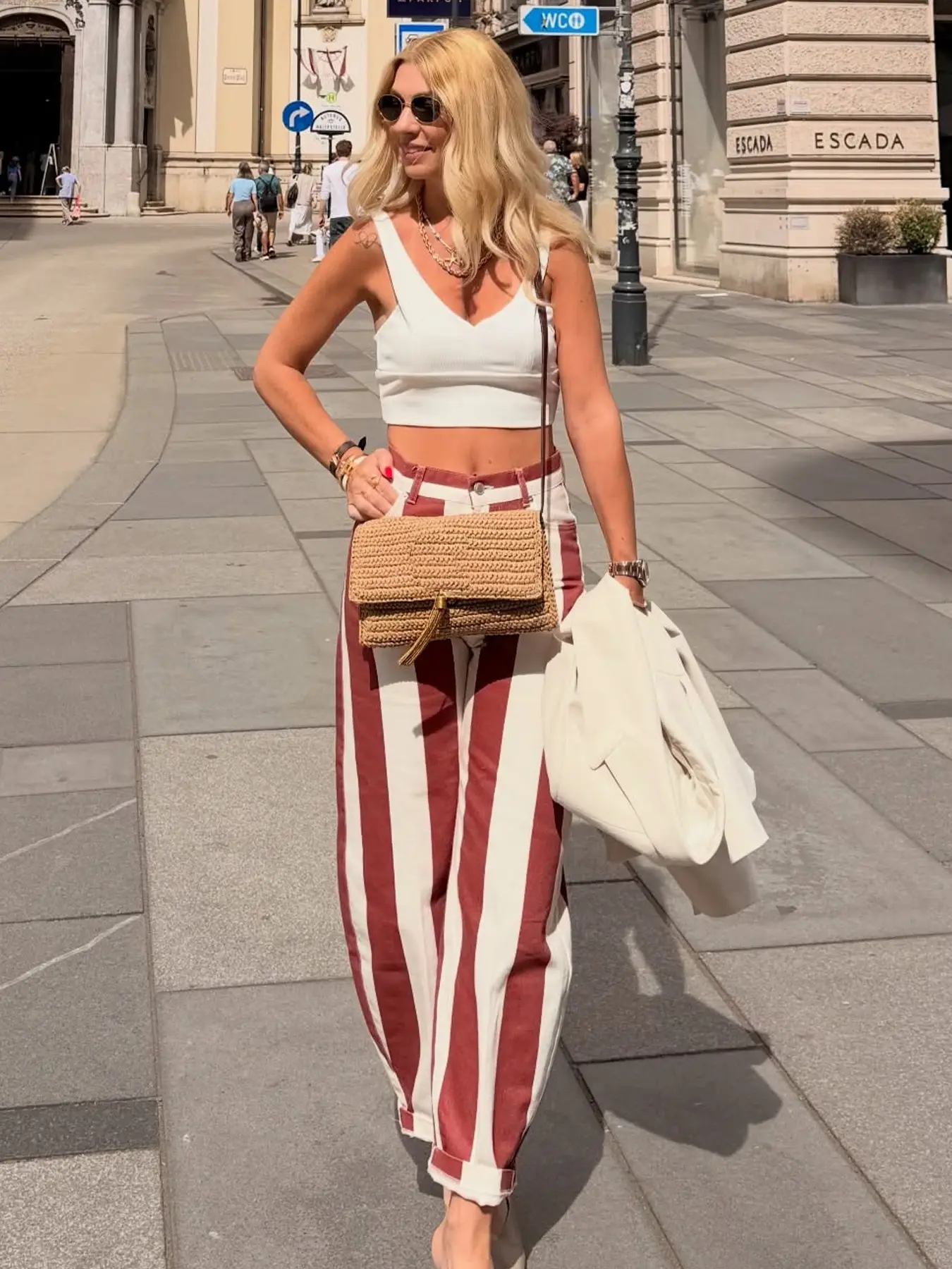 Striped Denim Pants For Women Red White Striped High Waist Baggy Loose Pants Casual High Waisted Women's Cargo Pants Female Wide Leg Trousers Streetwear Women's Jeans