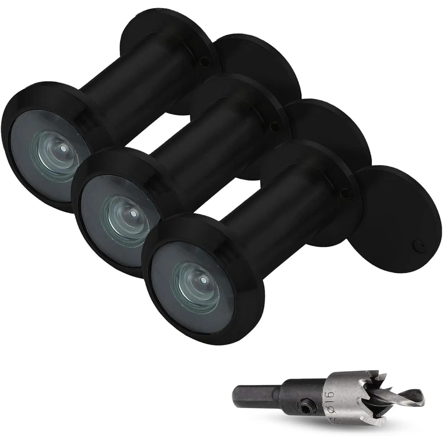 MomsUnited 3 Pack Matte Black Front Door Peephole Viewer, 200° Wide Viewing Angle, Privacy Cover for Added Security, Easy to Install, Includes Drill Bit & Allen Wrench