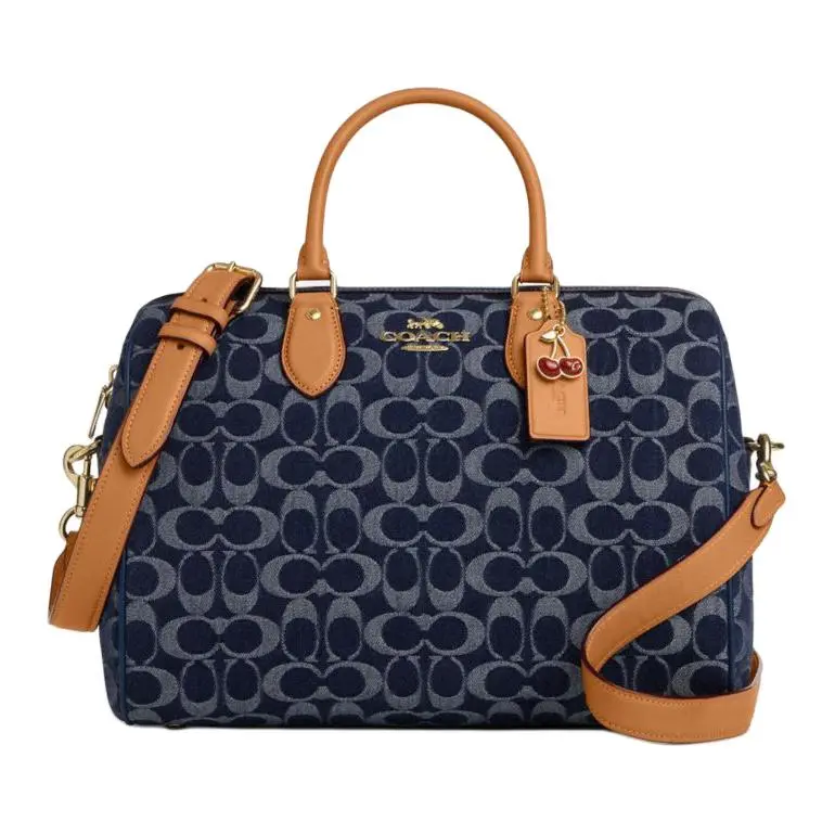 COACH Rowan 30 Large Crossbody Shoulder Handbag for Women – Classic Logo Zip Closure, Fabric, Blue