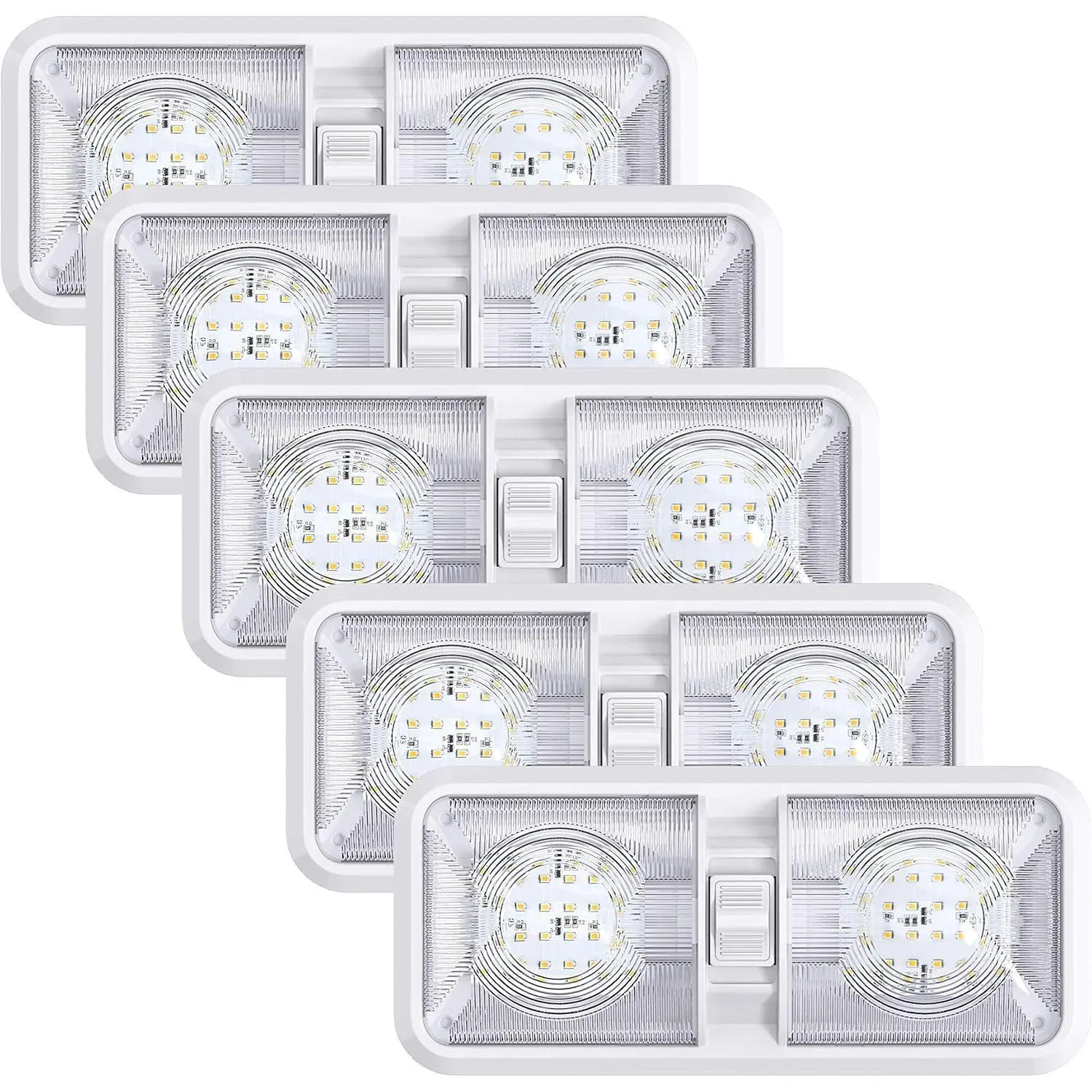 5 Pack RV LED Ceiling Double Dome Light Fixture ON/OFF Switch Interior Lighting for Car/RV/Trailer/Camper/Boat DC 11-18V Natural White 4000-4500K 48X2835SMD (Natural White 4000-4500K)