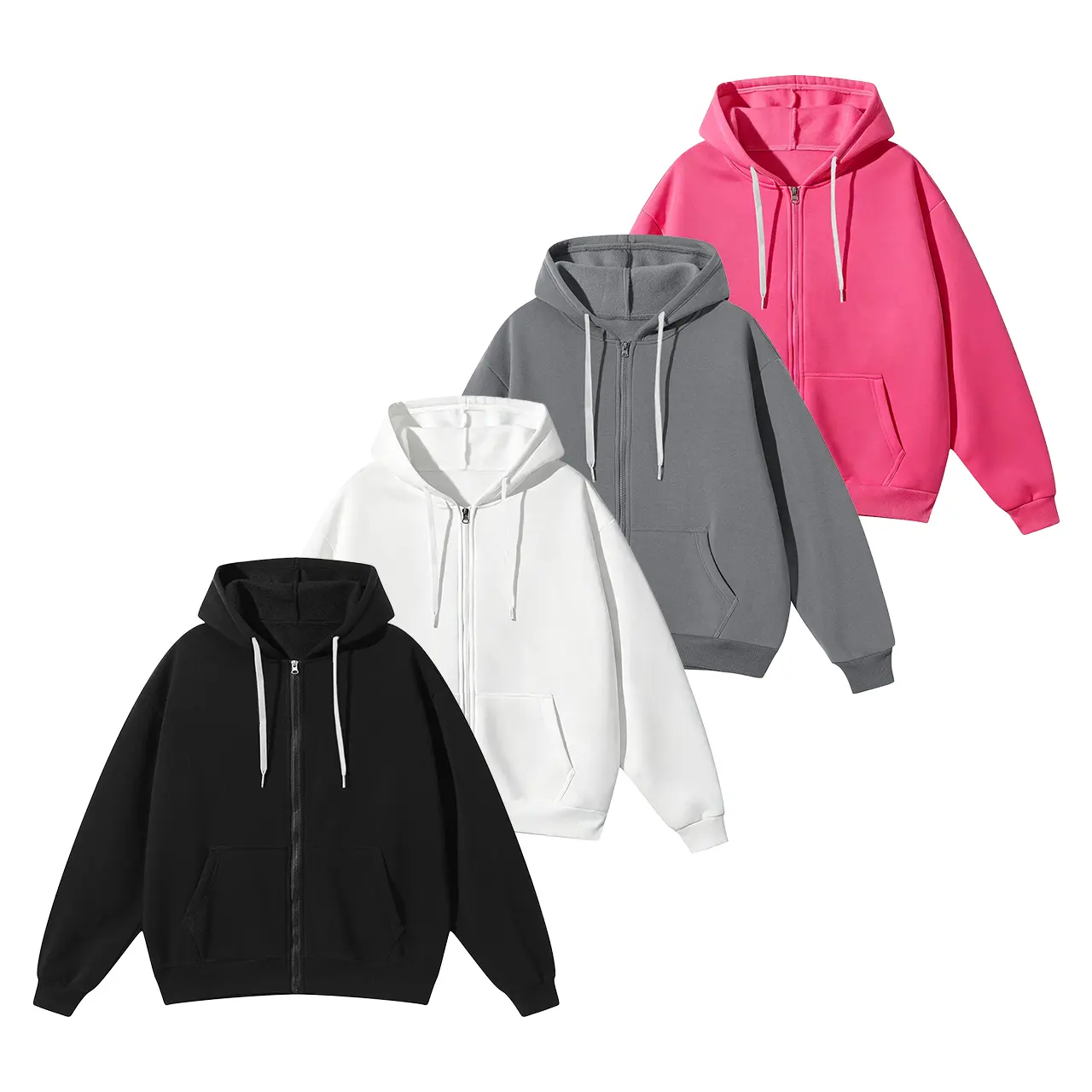4 Pack Men’s Solid Zip Front Hooded Sweatshirt Jackets, Trendy Urban Outerwear Defined as trending clothes And wardrobe winter For Casual Outfit Arrangement And Balanced Matching With Mixed Casual Bottoms