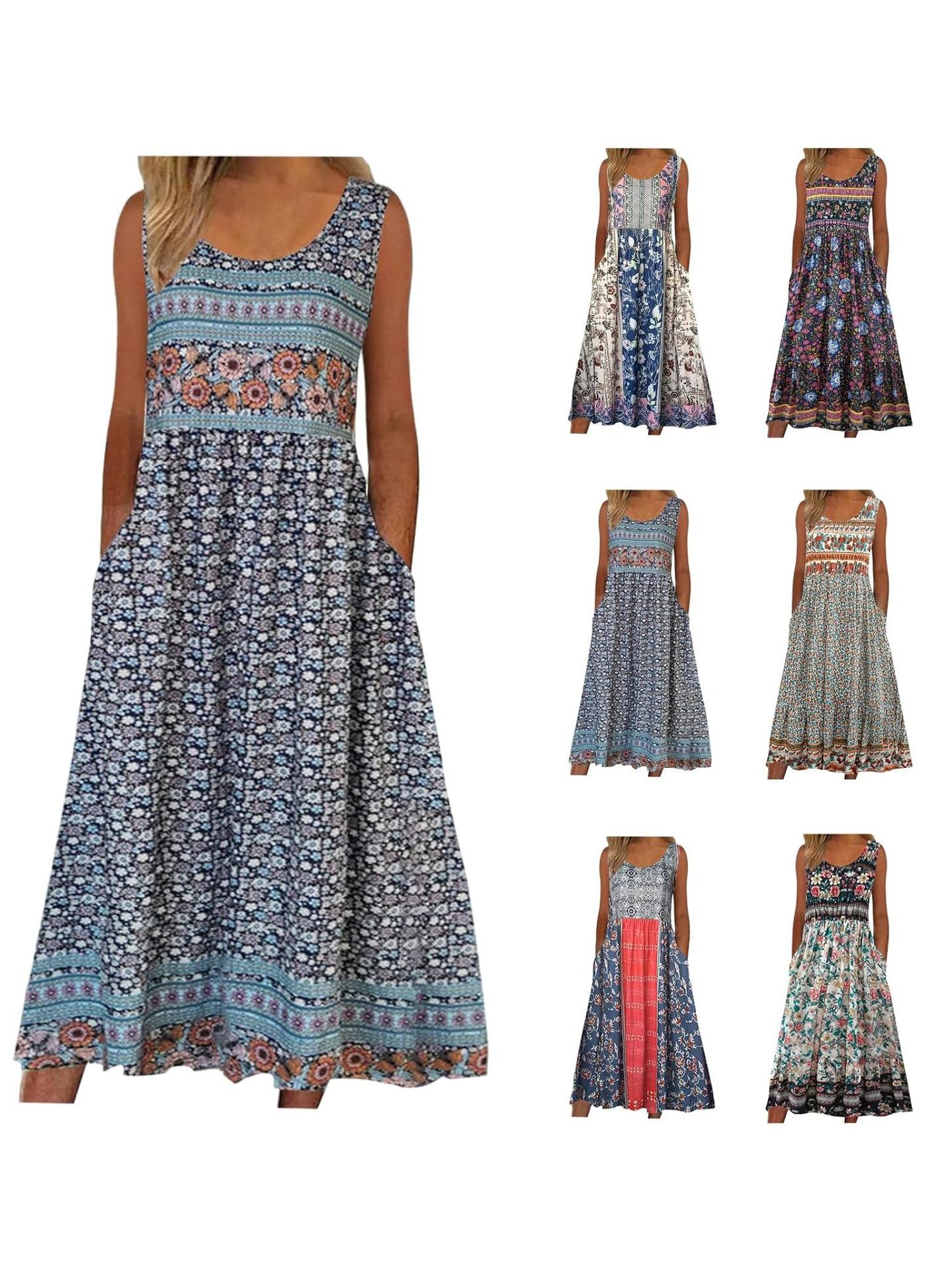 Europe and the United States 2026 spring and summer new print sleeveless pullover dress women casual plus-size dress