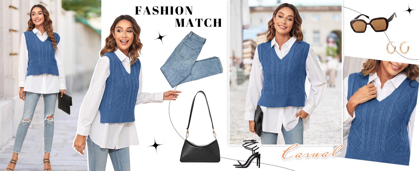 Sweater Vest for Women V Neck Sleeveless Knit Solid Casual Ribbed Preppy Pullover Tops