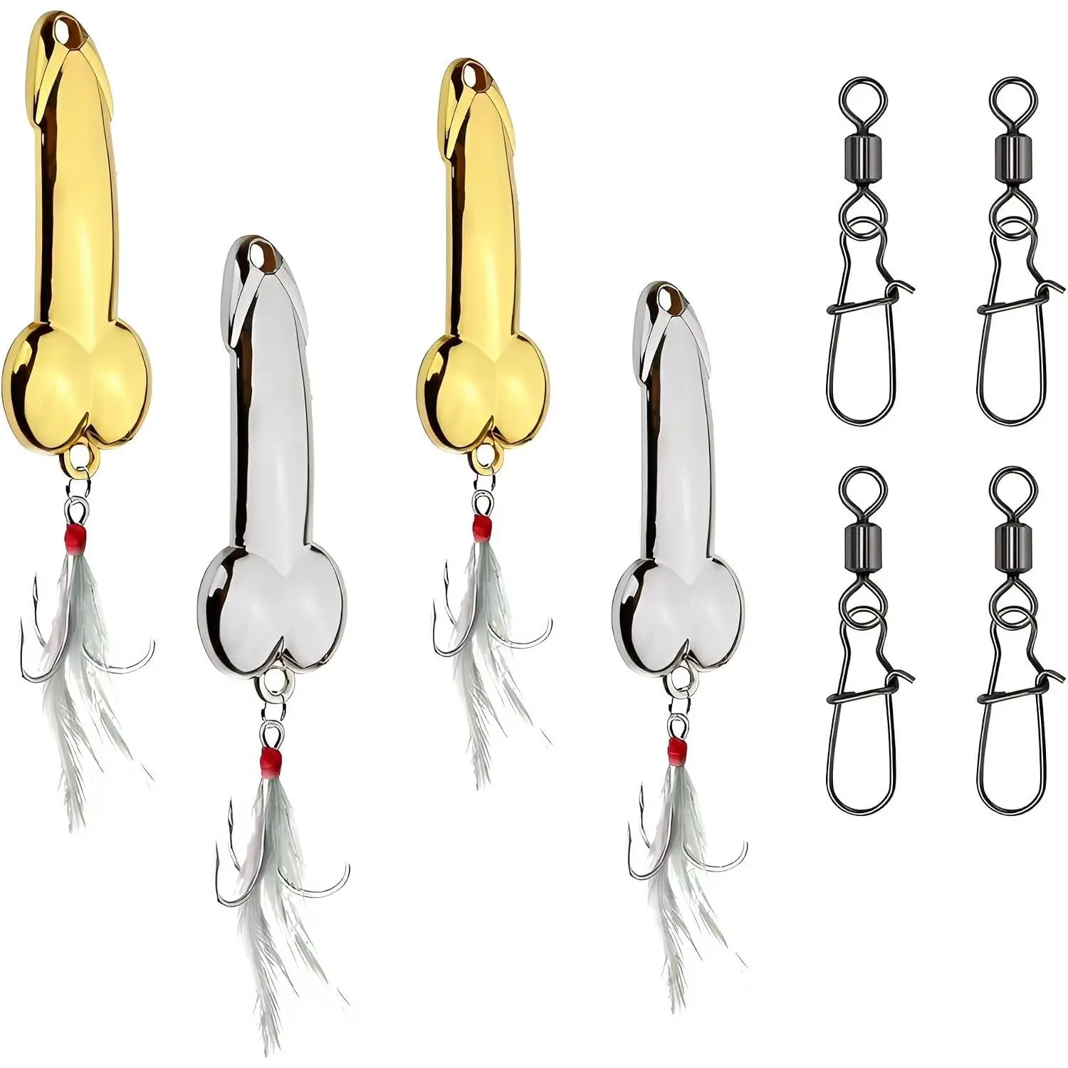 4 count Funny Fishing Lures with 4 count Fishing Swivel Duo Lock Snaps Gag Fishing Lure Novelty Lure Bobbers Fishing Gear Saltwater Lure for Speckled Trout Adult Fishing Present for Men