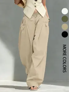 Hip-Hop Cool Punk Style Drawstring Cuffed Lantern Pants, Unique Design Loose Fit Draped Floor-Length , Casual Women's Fashion