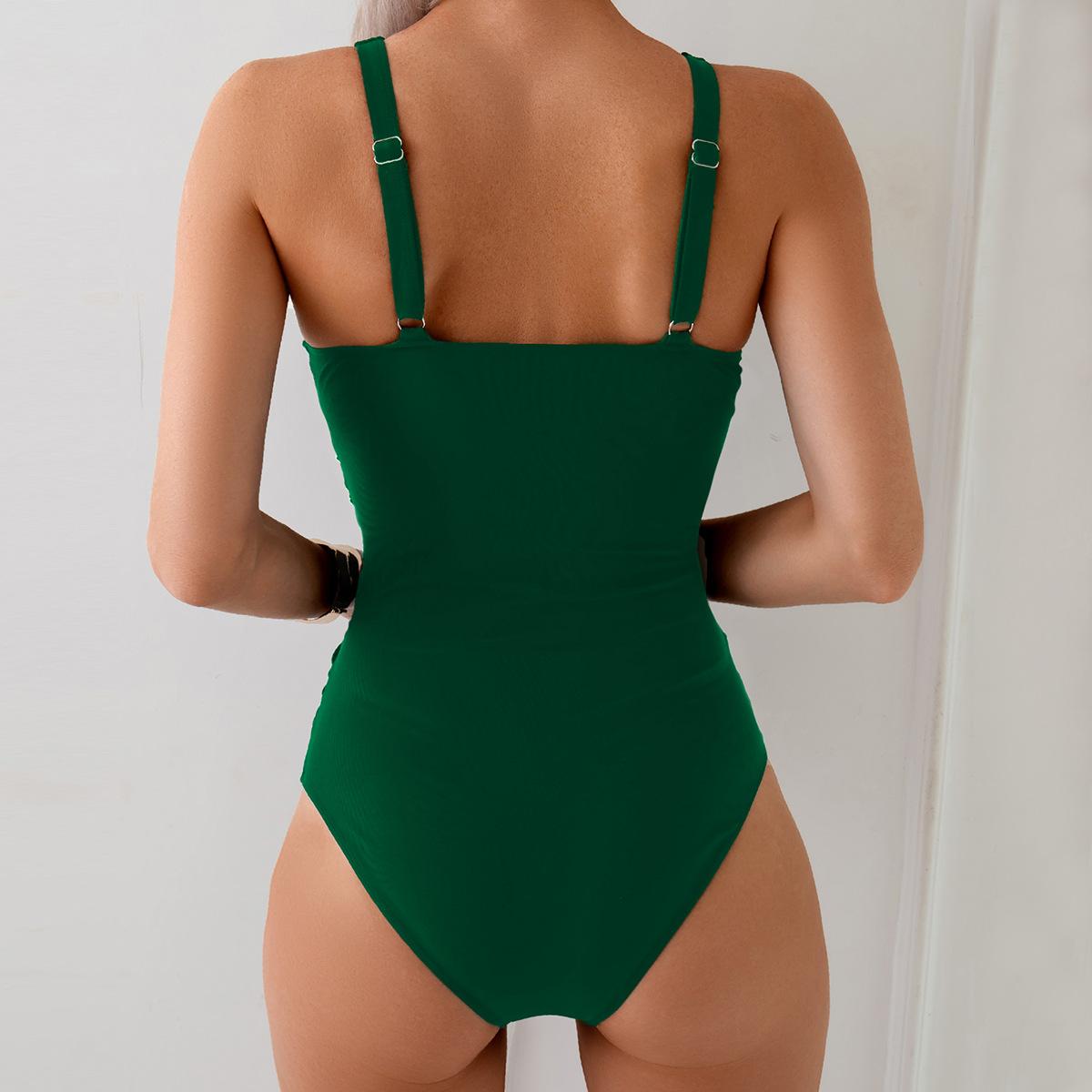 2026 Solid Color Explosive Cross-Strap Nylon One-Piece Swimsuit Women's Swimsuit Women's