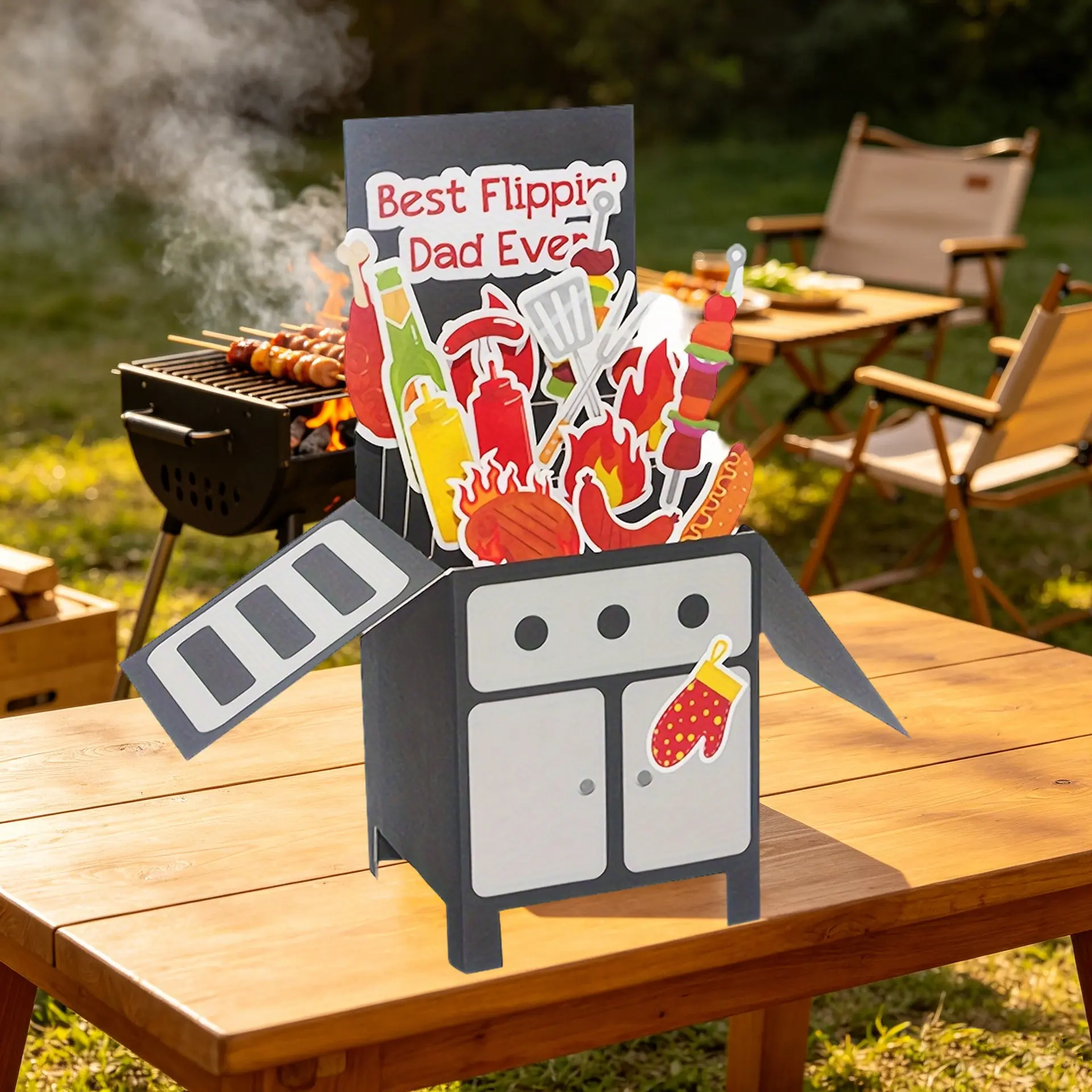 Father's Day Jump Card, 3D Pop-Up Grill Card, Unique Birthday Card, Gift for Dad, Husband, Brother, Son, Friend, BBQ Lovers, Festive Holiday Card